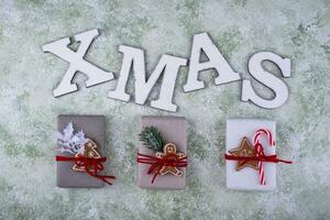 Wooden letter XMAS, Christmas festive card photo