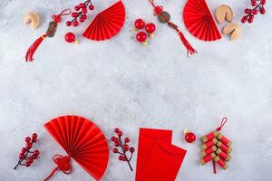 Chinese new year concept with red decoration. photo