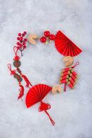 Chinese new year concept with red decoration. photo