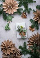 Festive gift box with eco design. Christmas concept photo