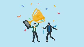 animation people celebrating a goal achievement. two men celebrate the success of their business. 2d animation motion graphic 4k video footage.