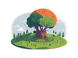 AI generated A tree and a house nature illustration vector on isolated background photo