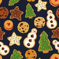 sin costura Navidad modelo con un variedad de pintura pan de jengibre Navidad galletas en un azul antecedentes. vector