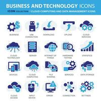 tecnología, nube informática y datos administración icono colocar. móvil, informática, conexiones, nube y redes icono colocar. íconos vector colección