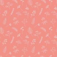 Cute flowers pattern vector seamless background. Hand drawn floral elements. Decorative plants and leaves repeat illustration