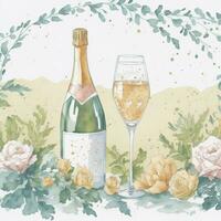 AI Generated Watercolor Arrangement with Glasses of Champagne, photo