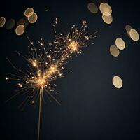 ai generado ardiente Bengala fuego en un negro antecedentes. Navidad, nuevo año brillar fuego. festivo fondo, Bengala ligero en el oscuro antecedentes. fuegos artificiales foto