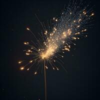 ai generado ardiente Bengala fuego en un negro antecedentes. Navidad, nuevo año brillar fuego. festivo fondo, Bengala ligero en el oscuro antecedentes. fuegos artificiales foto