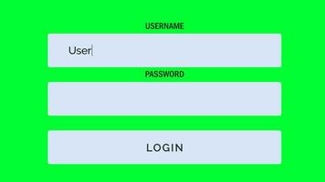 digitando nome utente e parola d'ordine in accesso scatola su verde schermo. accesso vuoto modulo entrata nome utente e parola d'ordine in modo sicuro accesso per sito web. codice di accesso accedere per accesso in amministrazione sistema Rete. video