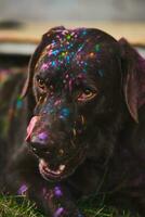 Labrador Retriever covered in Holi Colors photo