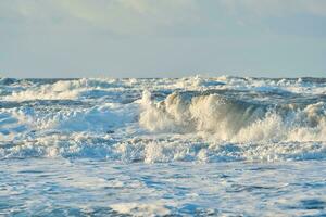grande olas a Tormentoso norte mar costa en Dinamarca foto