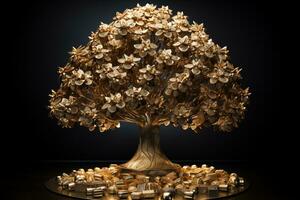 ai generado dinero arbol.dinero árbol hecho desde oro monedas alto calidad foto