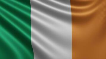Render of the Ireland flag flutters in the wind closeup, the national flag of photo