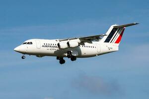 Amsterdam, Netherlands, 2014 - Air France passenger plane at airport. Schedule flight travel. Aviation and aircraft. Air transport. Global international transportation. Fly and flying. photo