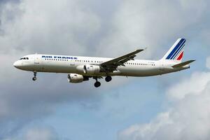 Amsterdam, Netherlands, 2014 - Air France passenger plane at airport. Schedule flight travel. Aviation and aircraft. Air transport. Global international transportation. Fly and flying. photo