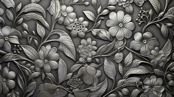 AI generated Embossed metal surface floral texture graphic background. photo