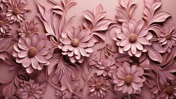 AI generated Metallic pink embossed floral pattern. photo