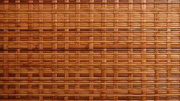 AI generated Close up view of woven bamboo mat with brown background. photo