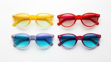 AI generated Colorful sunglasses on white background, top view photo