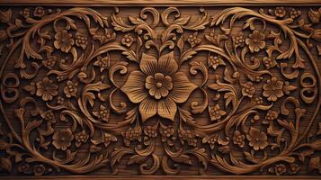 AI generated Oriental wooden texture background. photo