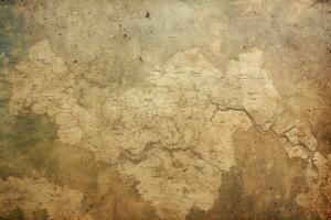 AI generated Vintage map of lost city texture background. Weathered and aged cartography. photo