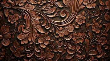 AI generated Leather floral pattern background. Pakistani ornamental pattern. photo