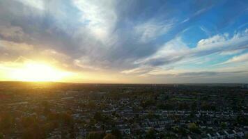 High Angle View of British City from High Altitude Drone's Camera Footage During Gorgeous Sunset over England UK video