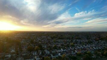 High Angle View of British City from High Altitude Drone's Camera Footage During Gorgeous Sunset over England UK video