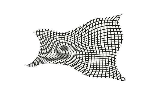 Illustration of a black fishing or football net.Checkered wavy background in doodle style.