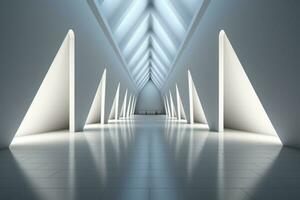 AI generated Modern Minimalist White Gallery Space with Ambient Lighting. photo