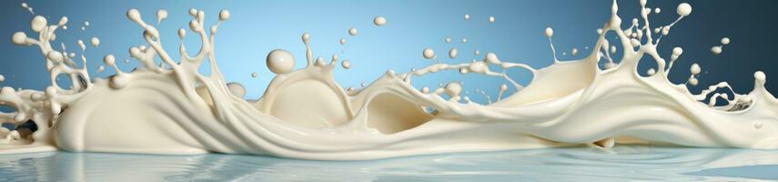 AI generated Dynamic Milk Splash, Creamy Dairy Product Banner. photo