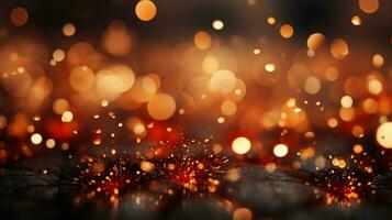 ai generado espumoso lujo, oro Brillantina, bokeh destellos, y partículas foto