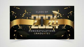 Class of 2024 Congratulations Graduates. Academic Cap and Diploma Graduation Ceremony. Vector Template for Senior Class of University, Year 2024 Banner, Party, High School or College Graduate