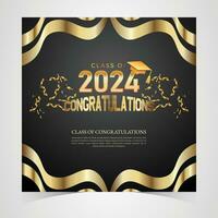 Class of 2024 Congratulations Graduates. Academic Cap and Diploma Graduation Ceremony. Vector Template for Senior Class of University, Year 2024 Banner, Party, High School or College Graduate