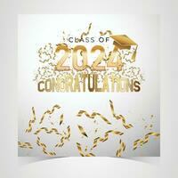 Class of 2024 Congratulations Graduates. Academic Cap and Diploma Graduation Ceremony. Vector Template for Senior Class of University, Year 2024 Banner, Party, High School or College Graduate