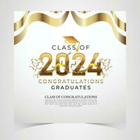 Class of 2024 Congratulations Graduates. Academic Cap and Diploma Graduation Ceremony. Vector Template for Senior Class of University, Year 2024 Banner, Party, High School or College Graduate