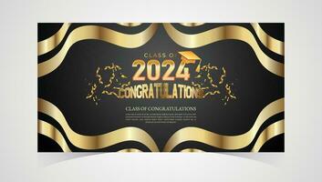 Class of 2024 Congratulations Graduates. Academic Cap and Diploma Graduation Ceremony. Vector Template for Senior Class of University, Year 2024 Banner, Party, High School or College Graduate