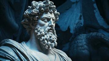 AI generated Generative AI, Stoicism concept, sculpture of a stoic, representing philosophy, ancient greek god statue photo