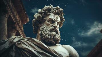 AI generated Generative AI, Stoicism concept, sculpture of a stoic, representing philosophy, ancient greek god statue photo