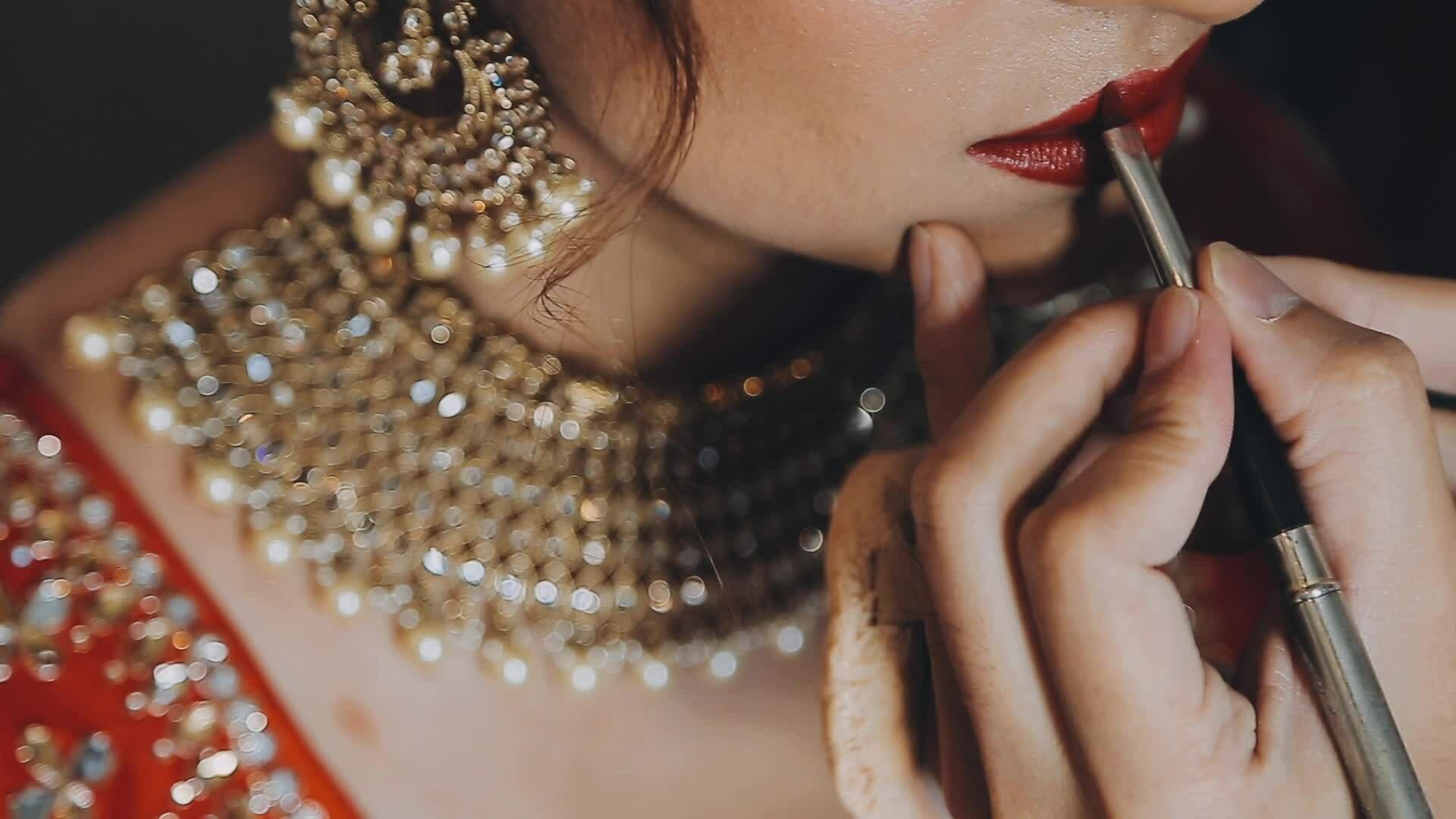 Closeup of permanent makeup application on the contour of the upper