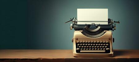 AI generated Generative AI, Vintage typewriter with old paper, blank paper mockup, retro machine technology, copy space photo
