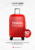 Travel promo flyer wirh red suitcase psd