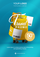 Travel promo flyer with yellow suitcase psd