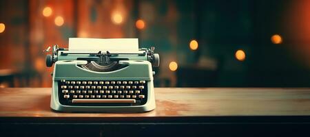 AI generated Generative AI, Vintage typewriter with old paper, blank paper mockup, retro machine technology, copy space photo