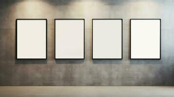 AI generated Generative AI, set of four posters mock up, blank minimalistic background, artwork template photo