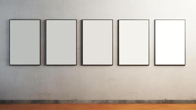AI generated Generative AI, set of five posters mock up, blank minimalistic background, artwork template photo