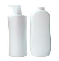 White bottle or container of shampoo and  powder isolated on white background with clipping path photo