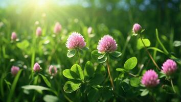 ai generado vibrante flores en un iluminado por el sol jardín, rodeado por lozano follaje foto