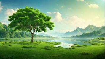 AI generated Peaceful Lush Greenery in Natural Environment photo