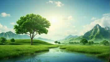 AI generated Peaceful Lush Greenery in Natural Environment photo